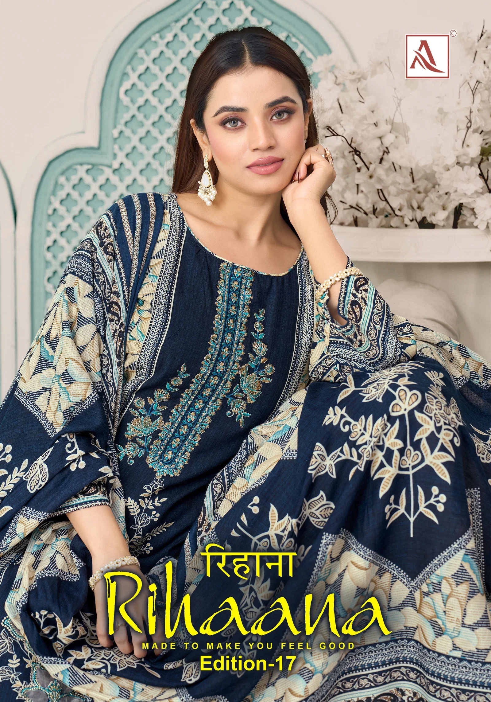 Alok Rihaana Vol 17 Cambric Cotton Embroidered Dress Material