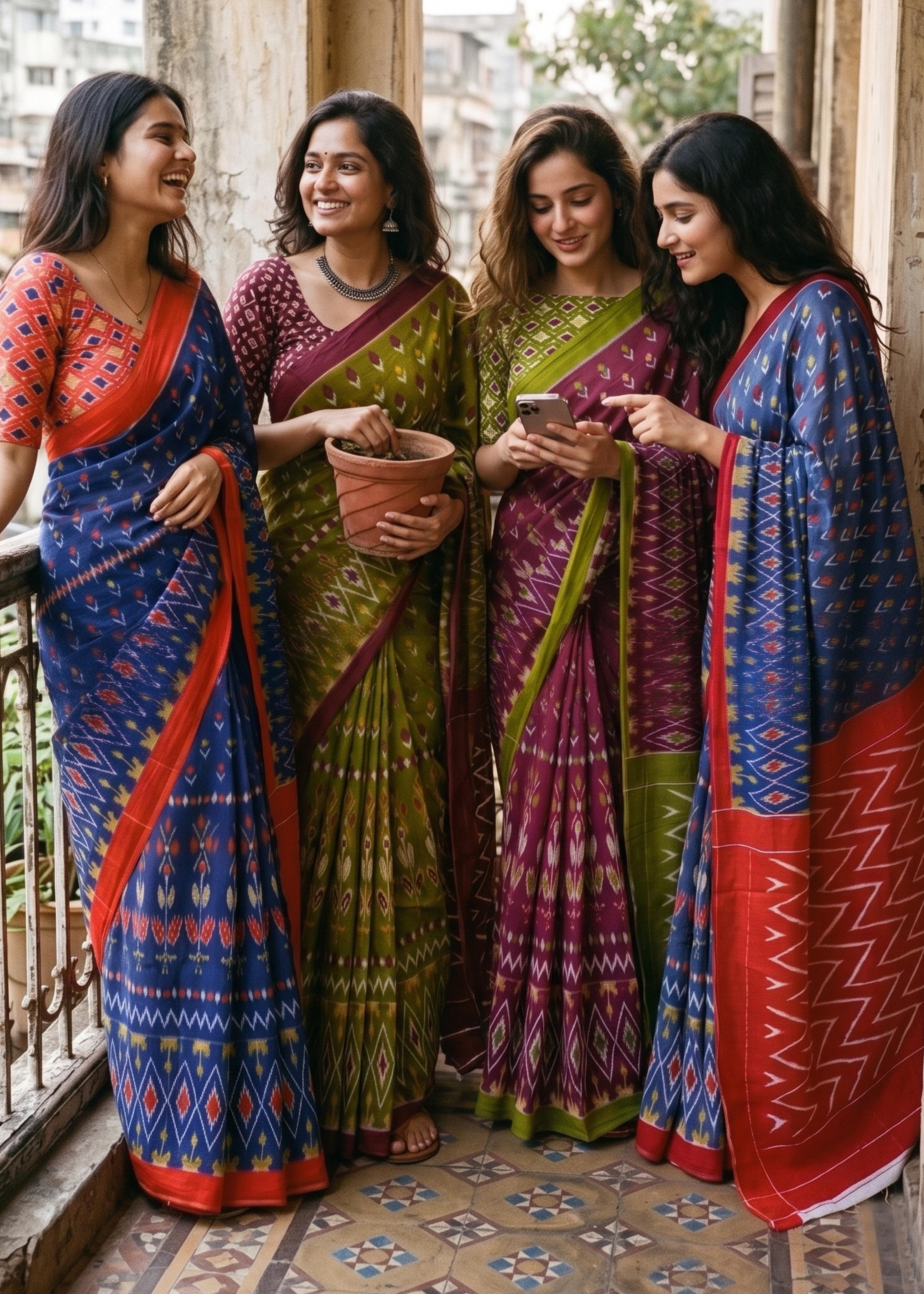 Sm Yami 95 Mal Cotton Hand Block Ikkat Print Saree