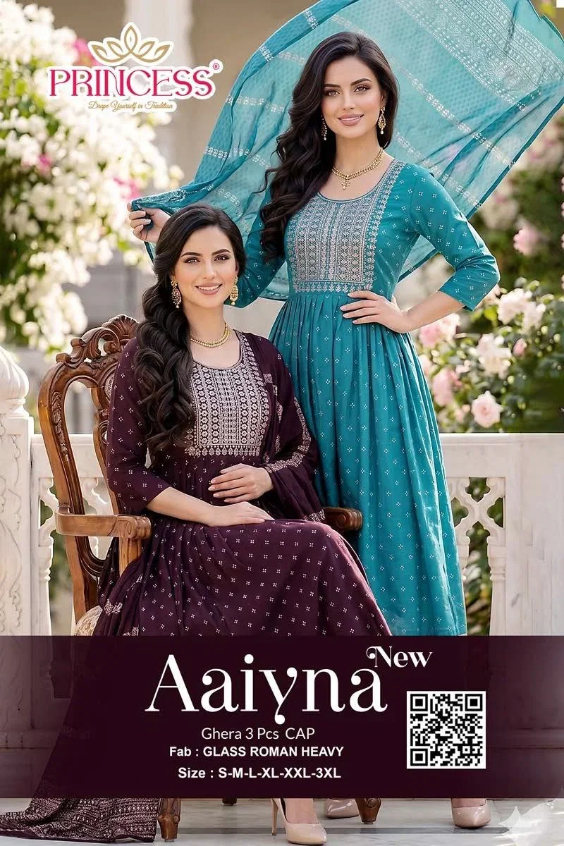 Princess New Aaiyna Glass Roman Embroidered Kurti Set Collection
