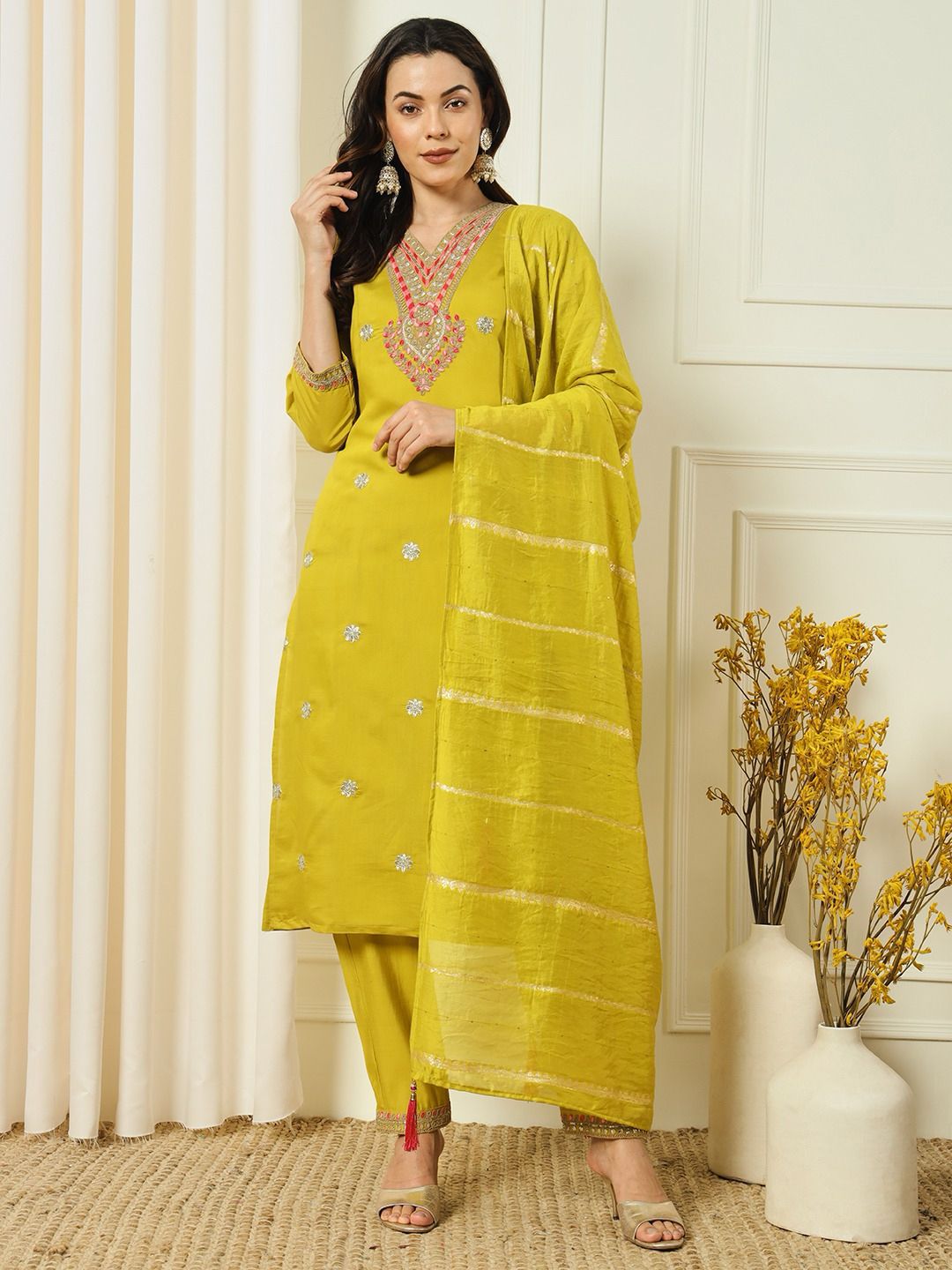NCO 180 Roman Silk Embroidery Sequins Kurti Bottom With Dupatta