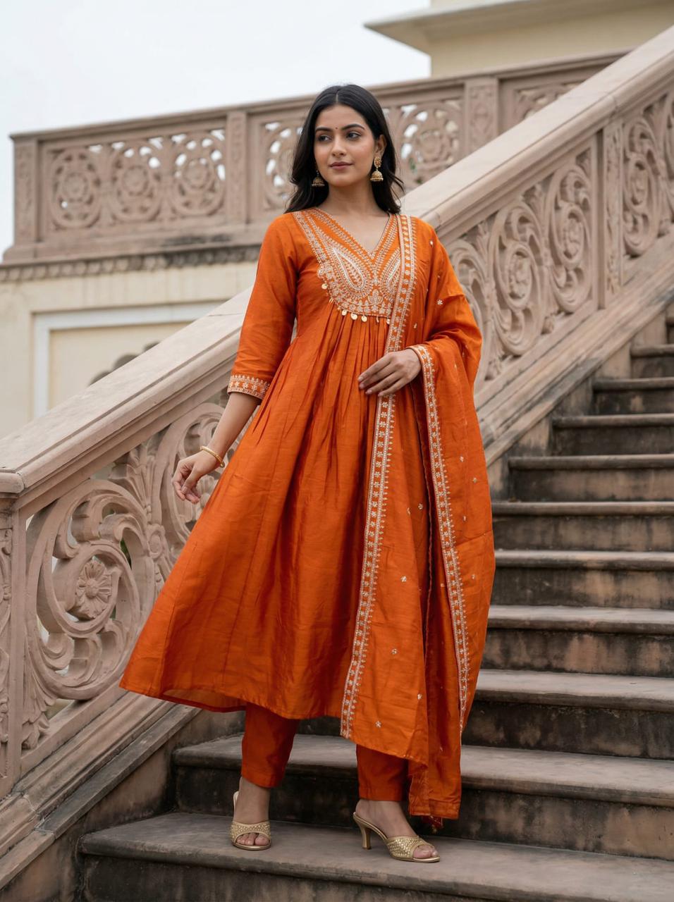NCO 181 CP Vichitra Silk Sequins Coading Embroidery Kurti Bottom With Dupatta