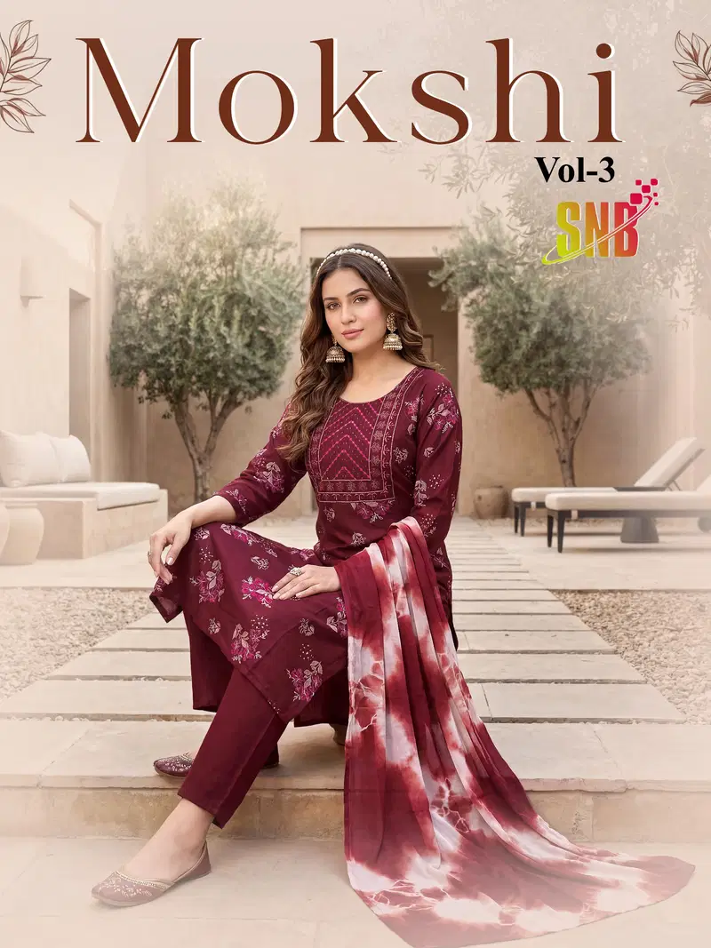Mokshi Vol 3 Vertican Silk Print Straight Cut Kurti Set Collection