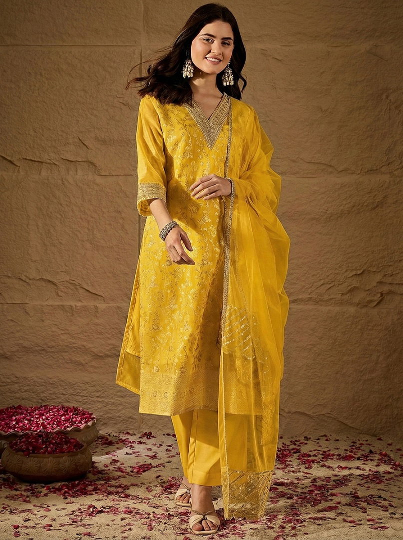 Navya Kurti 250 Party Wear Jauqard Worked Chanderi Silk Kurti with Bottom and Dupatta