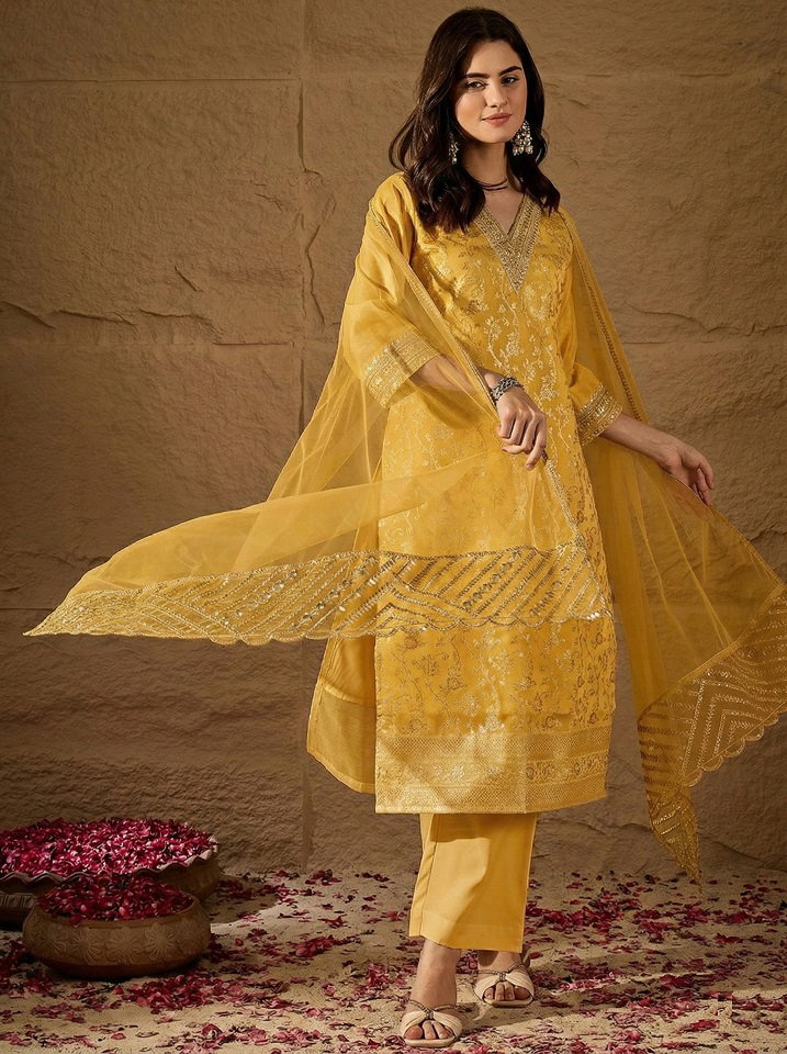 Navya Kurti 250 Party Wear Jauqard Worked Chanderi Silk Kurti with Bottom and Dupatta