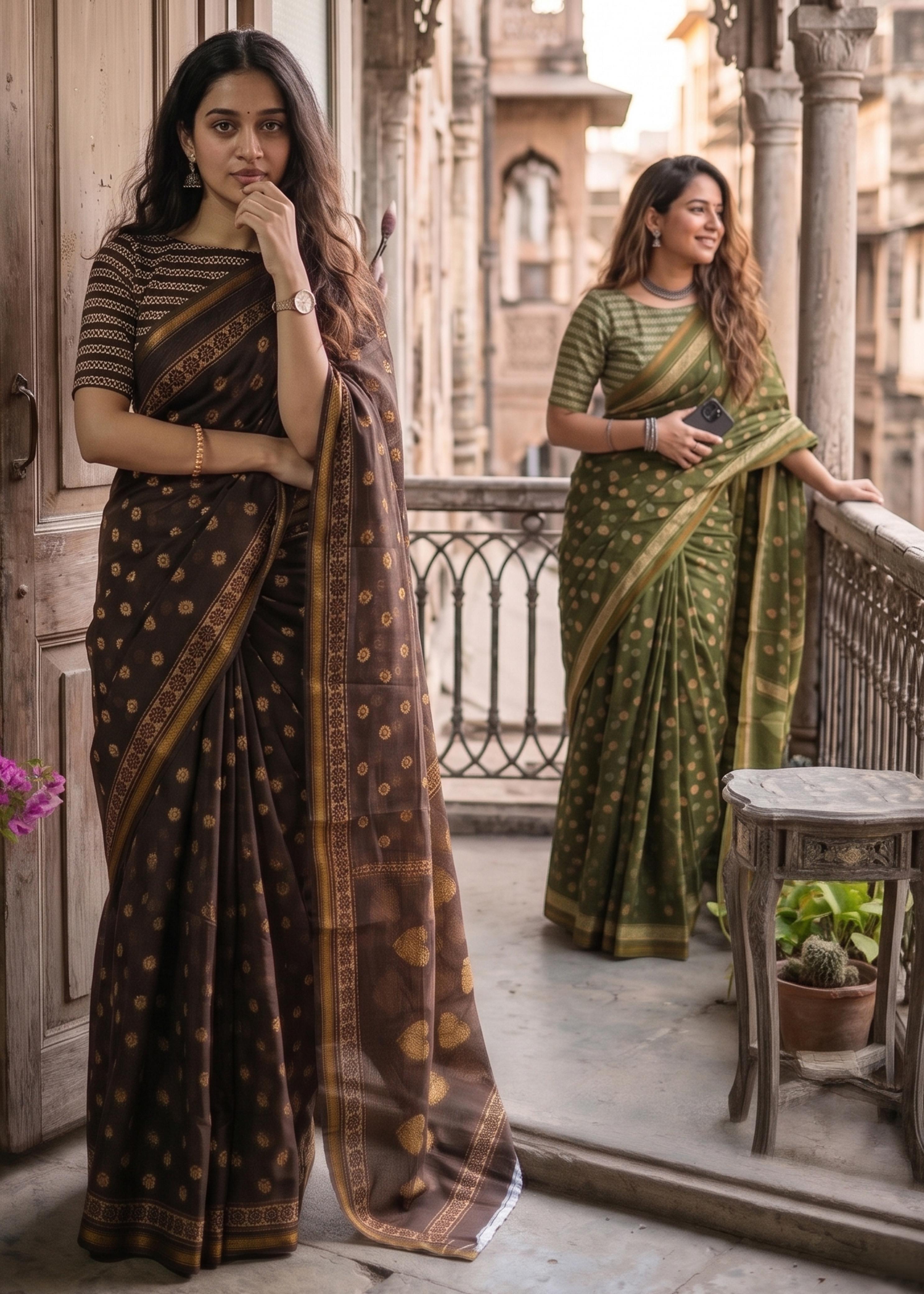 Sm Yami 98 Muslin Cotton Zari Border Printed Saree