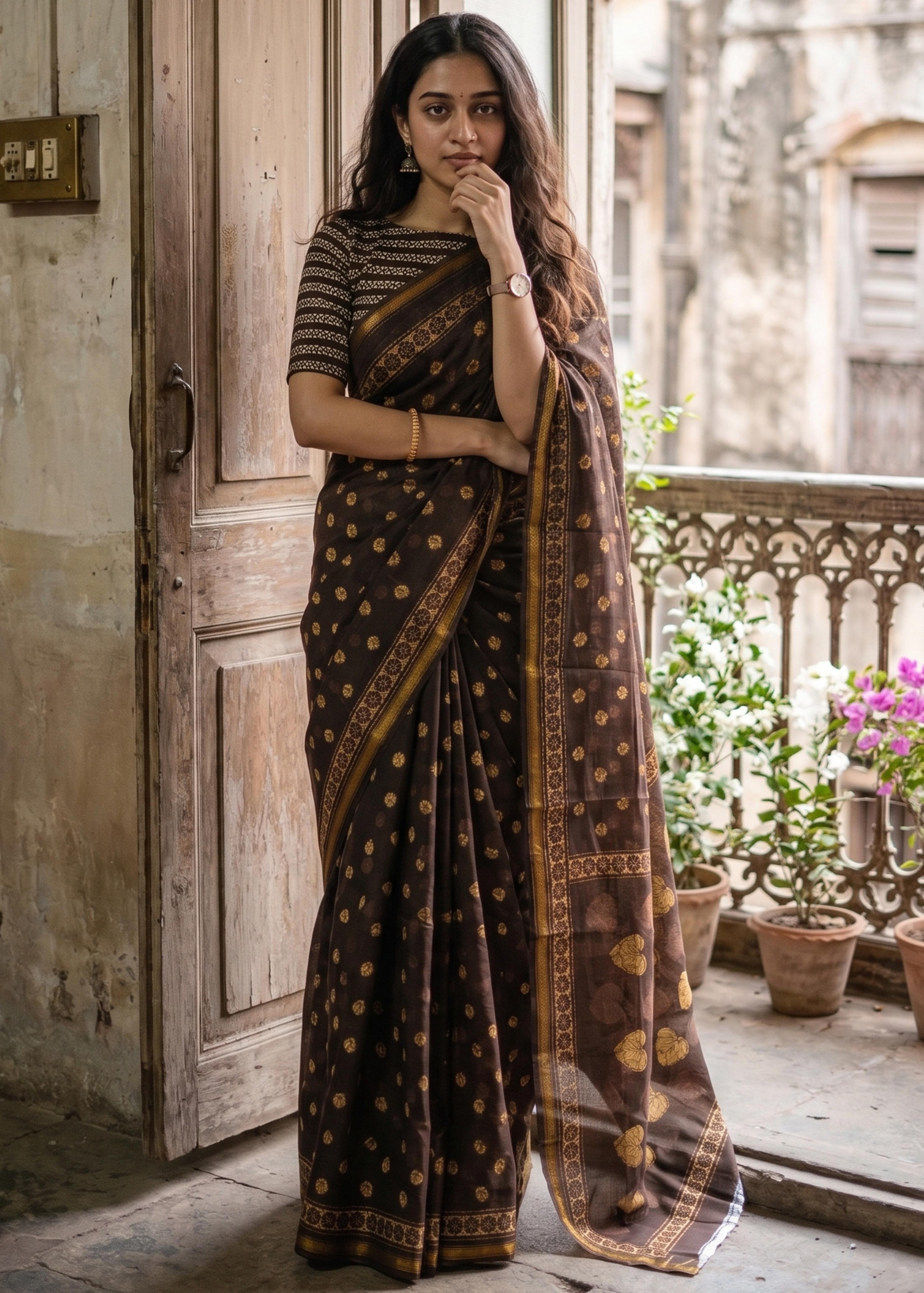 Sm Yami 98 Muslin Cotton Zari Border Printed Saree