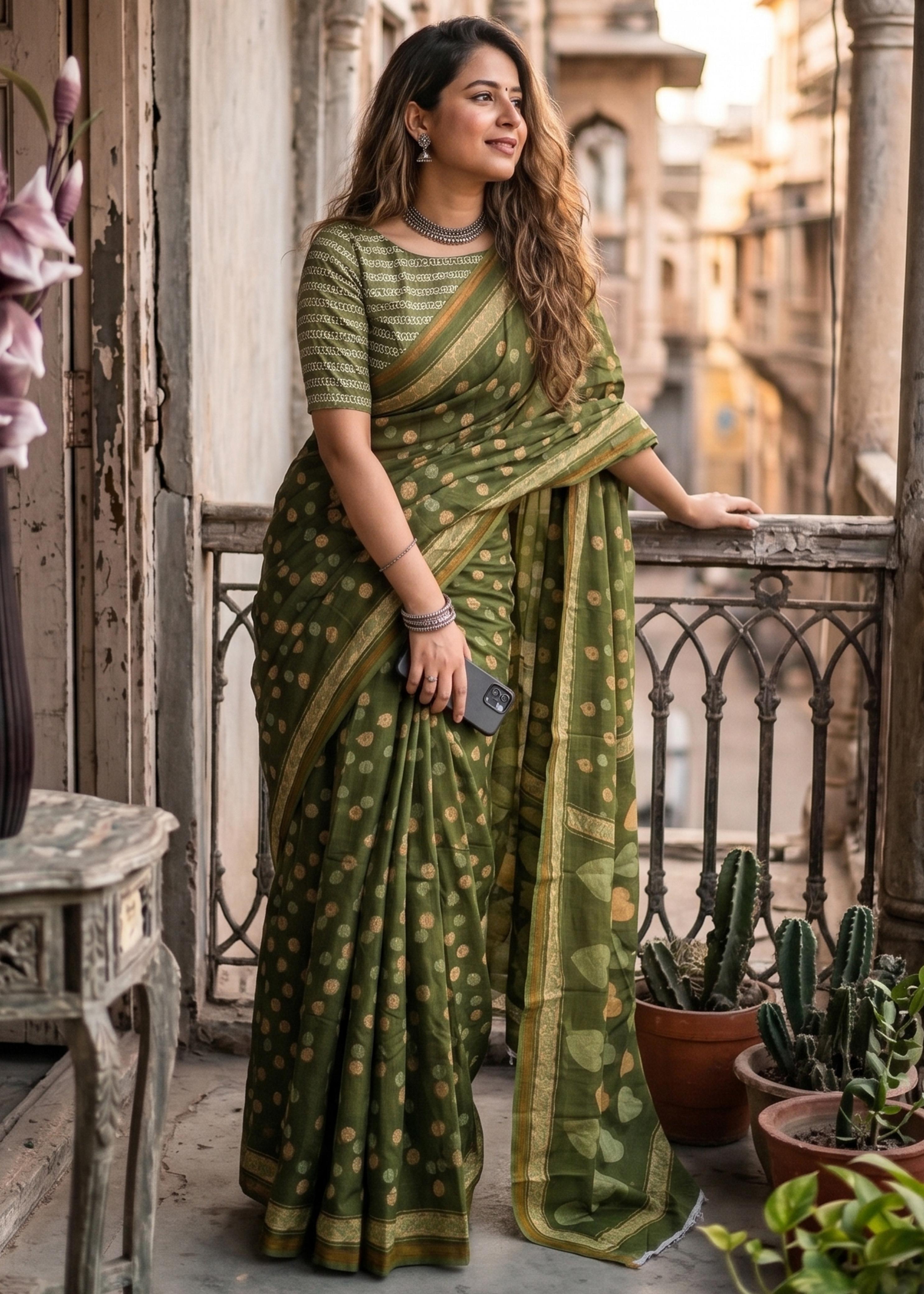 Sm Yami 98 Muslin Cotton Zari Border Printed Saree