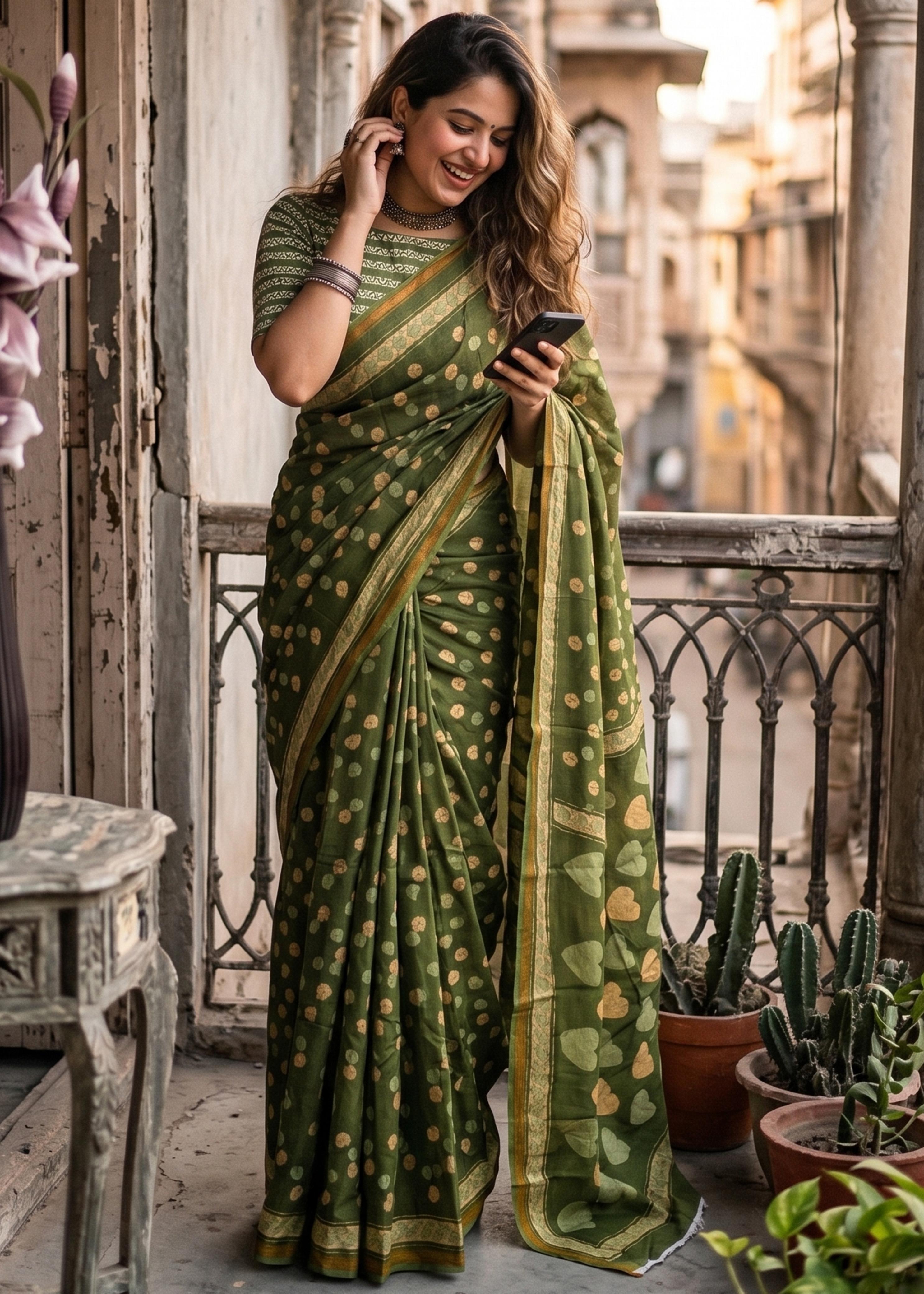 Sm Yami 98 Muslin Cotton Zari Border Printed Saree