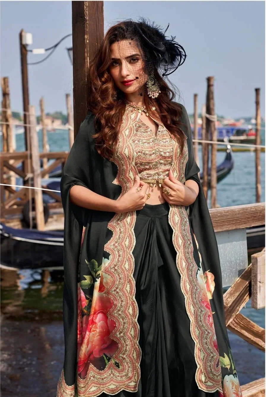 Florance D No 10105 To 08 Crepe Silk Handworked Indo Western Collection