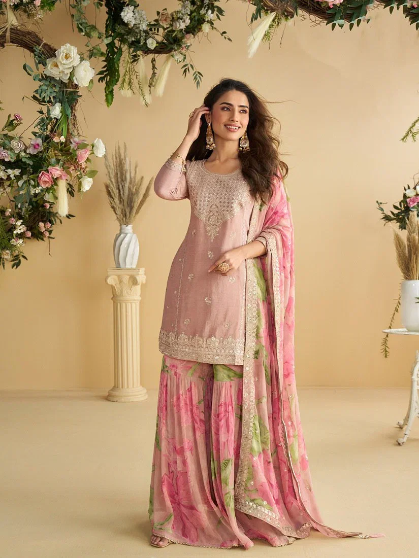 Kf 10071 Chinon Silk Sequence Worked Party Wear Salwar Suit Collection