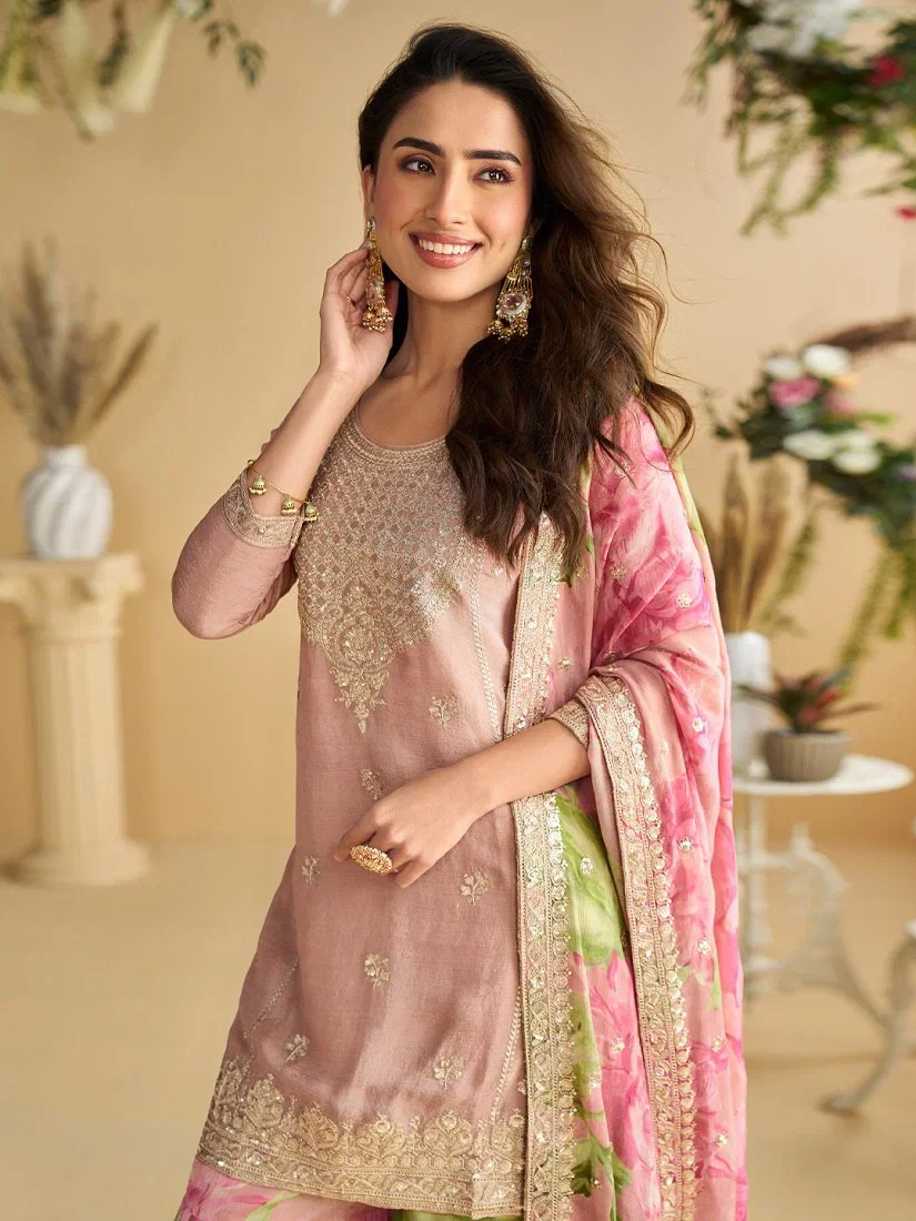 Kf 10071 Chinon Silk Sequence Worked Party Wear Salwar Suit Collection
