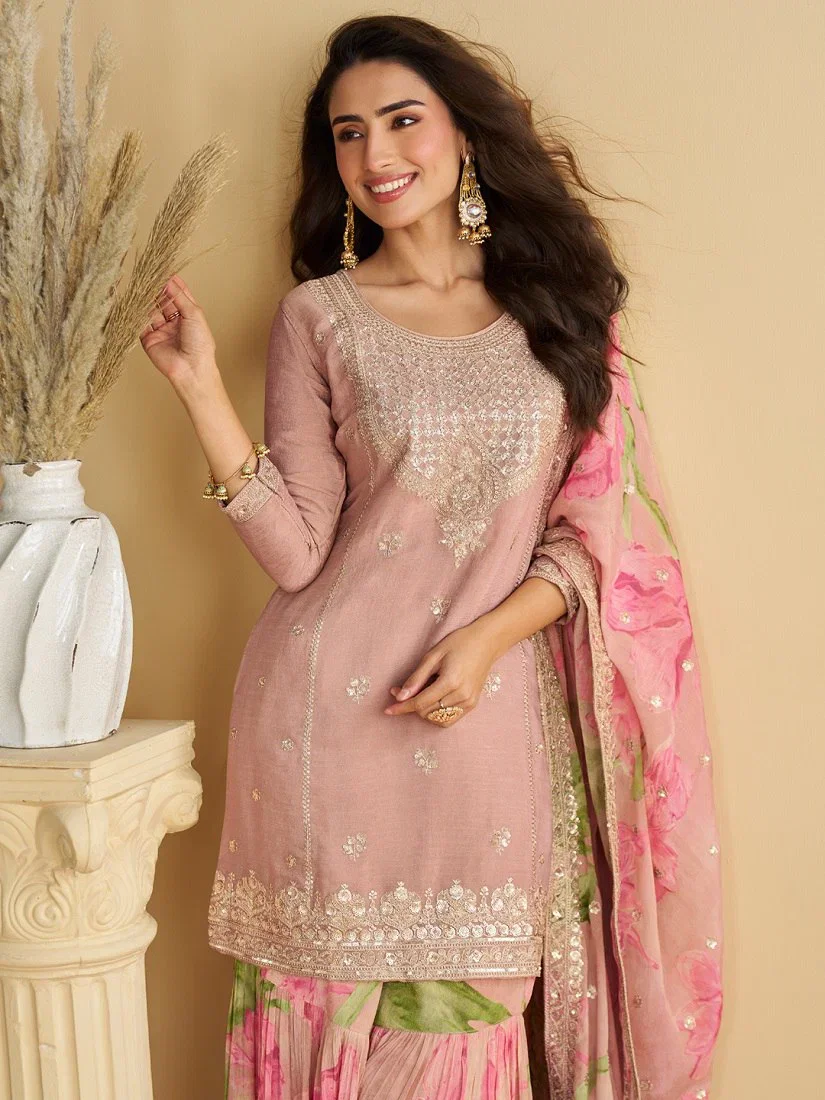 Kf 10071 Chinon Silk Sequence Worked Party Wear Salwar Suit Collection