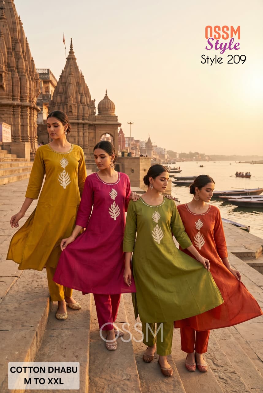 Ossm Style 209 Cotton Dhabu Kurti With Bottom