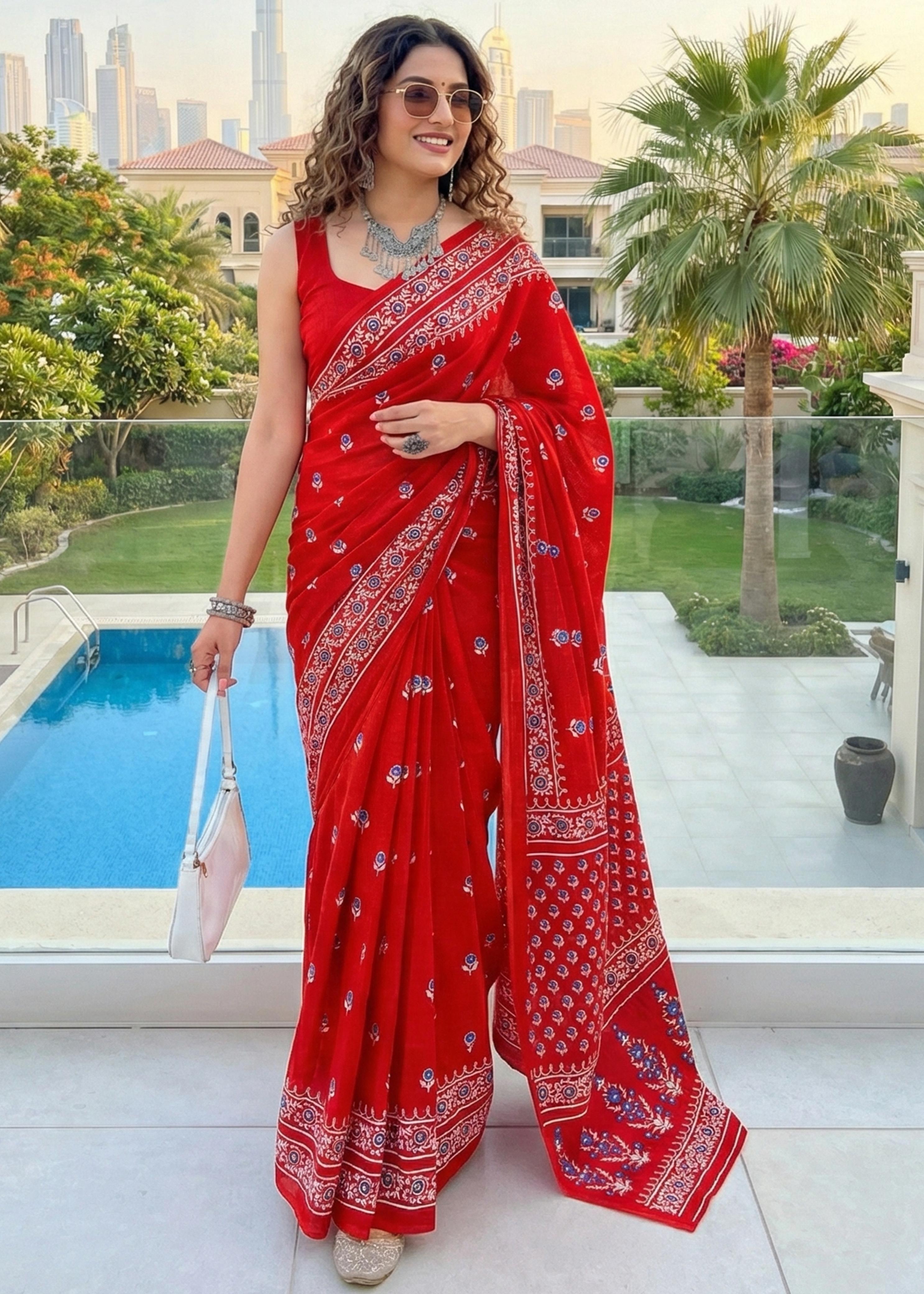 Sm Yami 100 Cotton Bagru Print Saree
