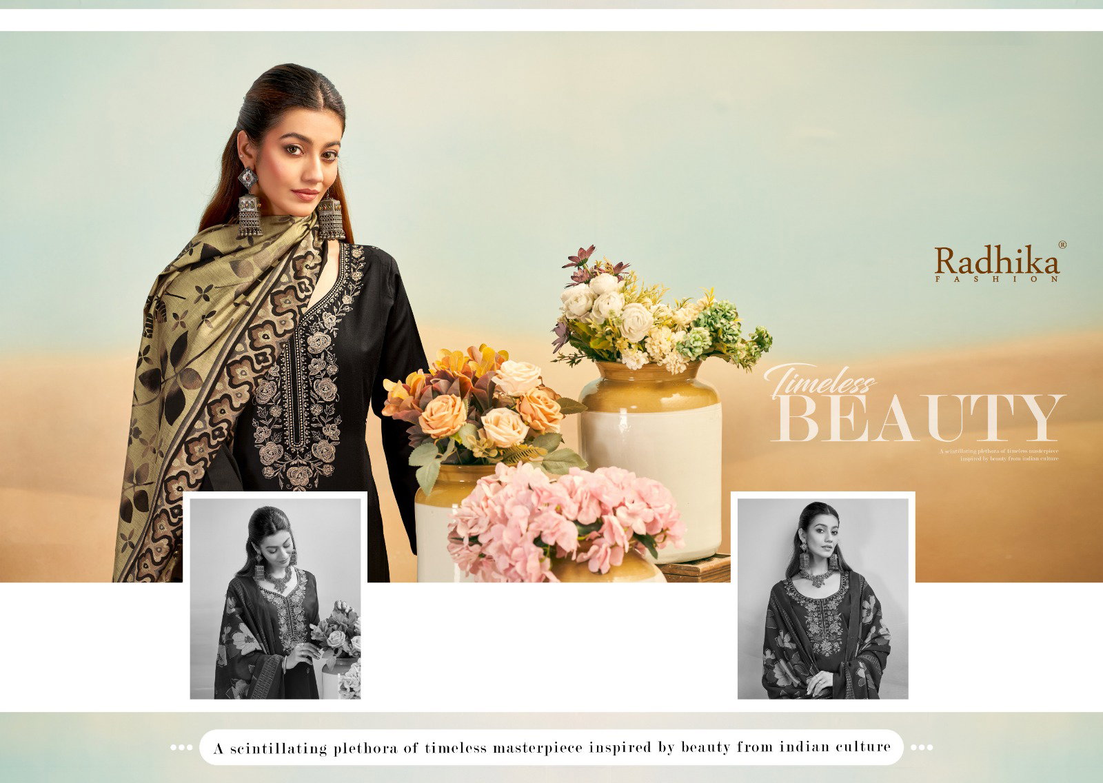 Radhika Azara Shafinaz Jam Cotton Embroidered Dress Materials