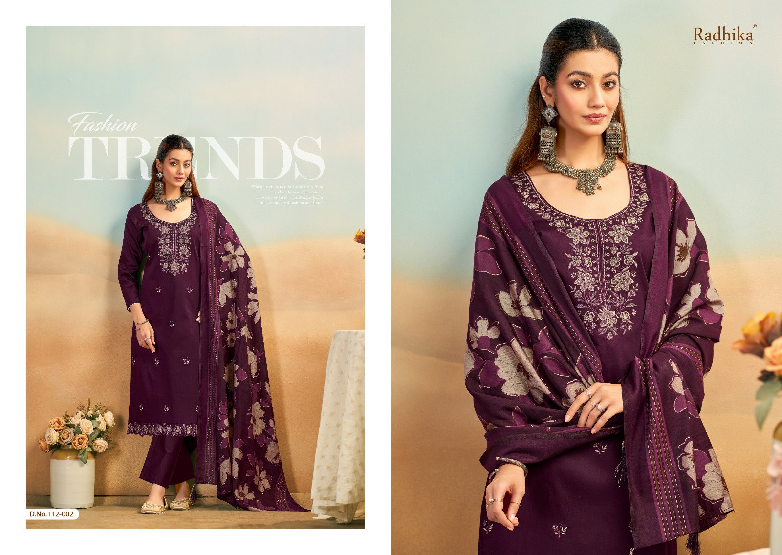 Radhika Azara Shafinaz Jam Cotton Embroidered Dress Materials