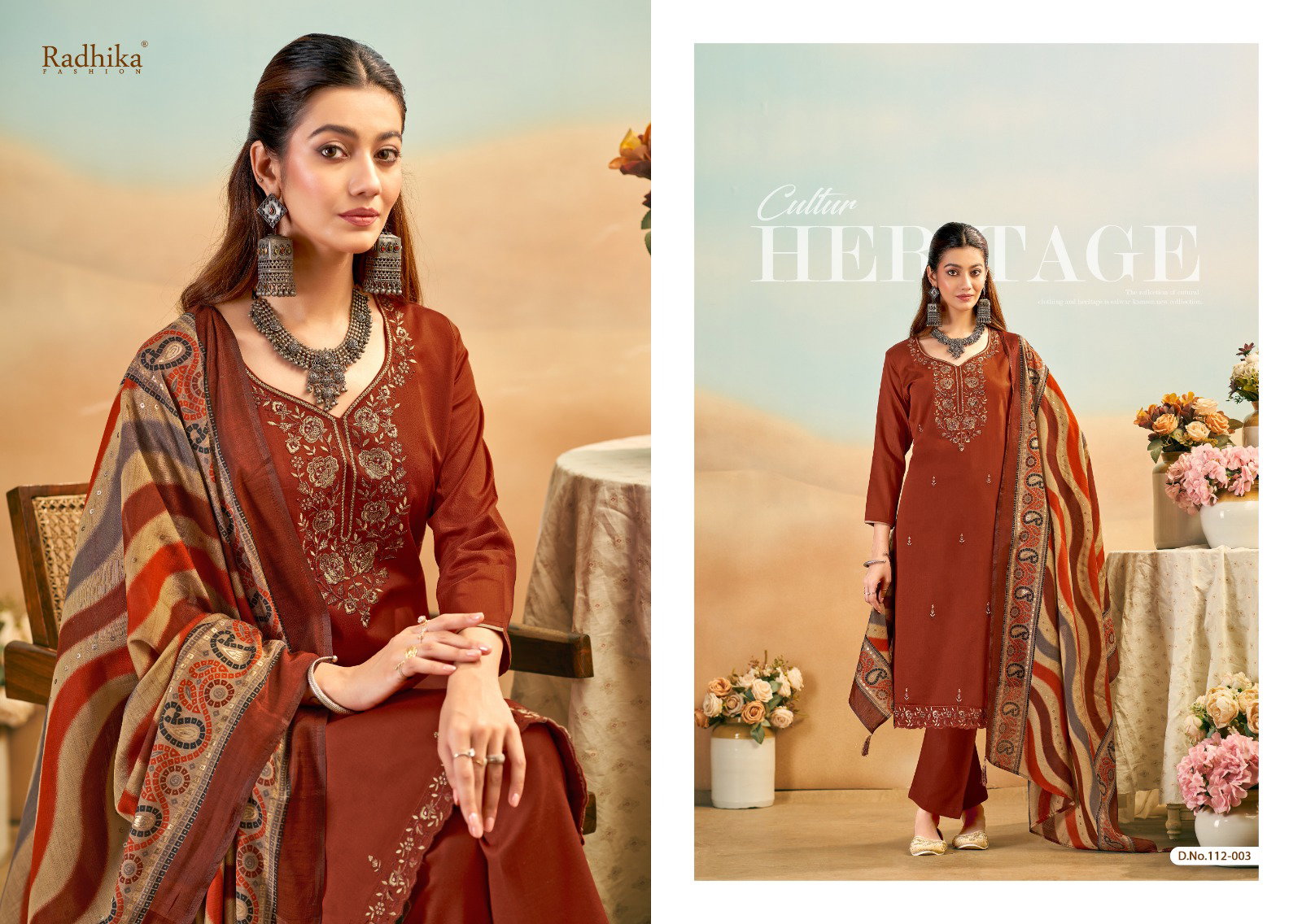 Radhika Azara Shafinaz Jam Cotton Embroidered Dress Materials
