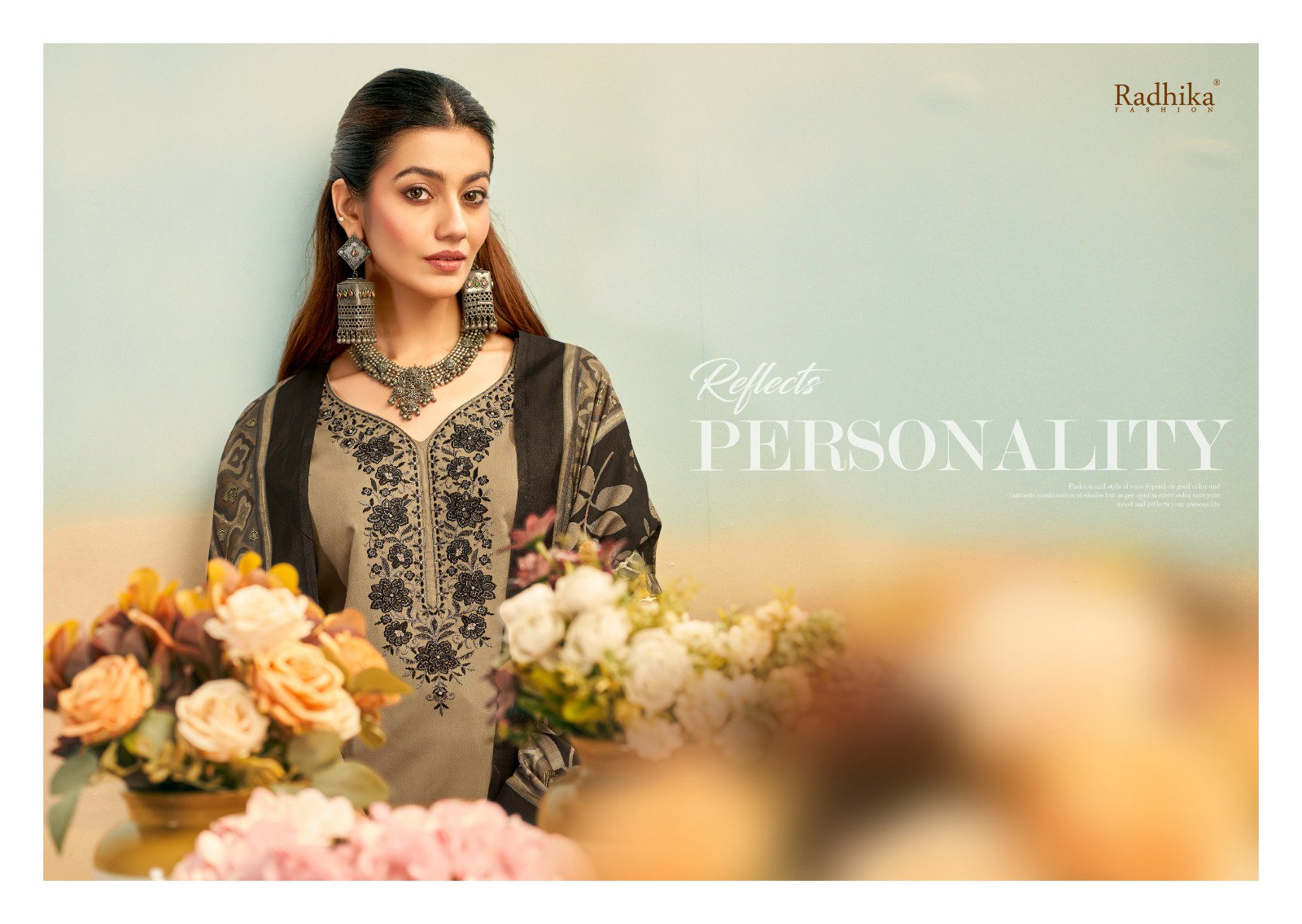 Radhika Azara Shafinaz Jam Cotton Embroidered Dress Materials