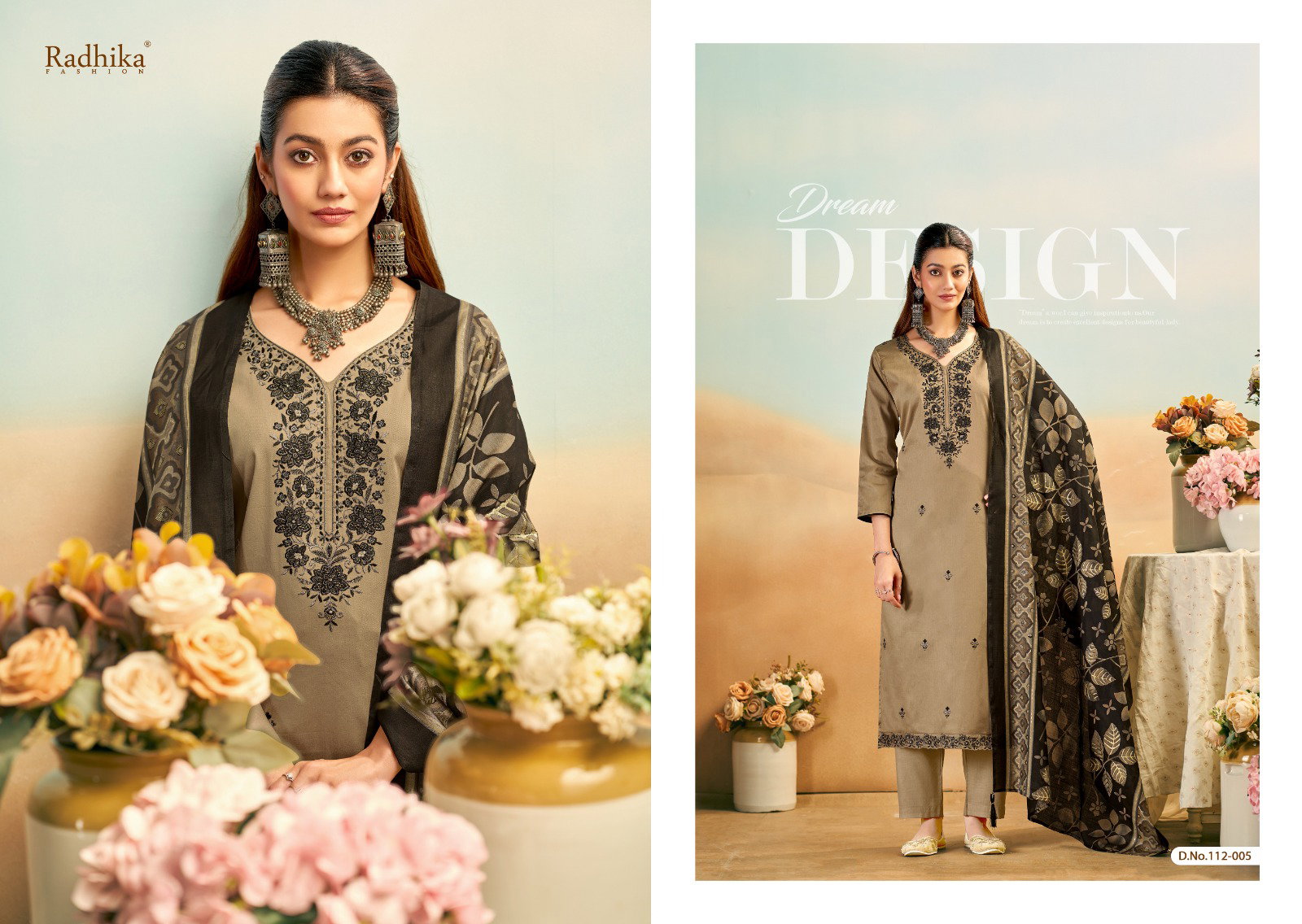 Radhika Azara Shafinaz Jam Cotton Embroidered Dress Materials