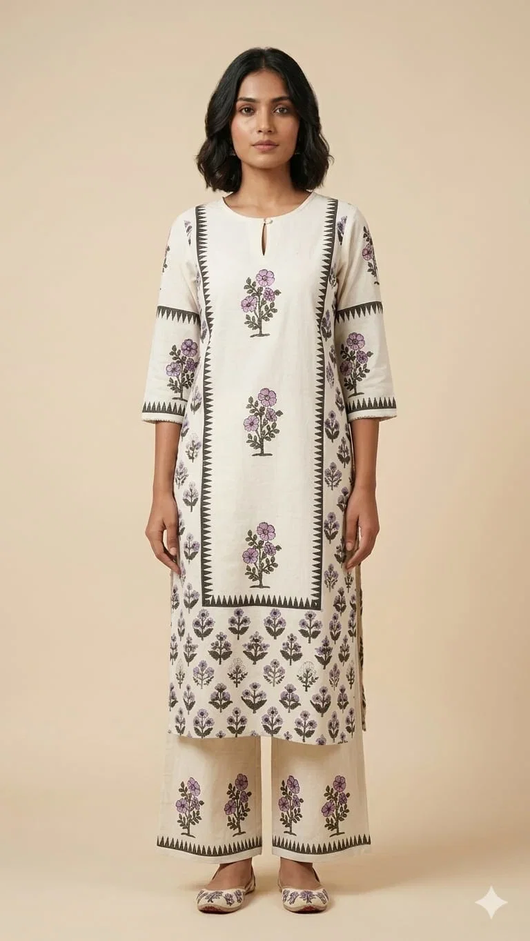 Naisha K 957 Cotton Flex Hand Block Printed Kurti With Bottom