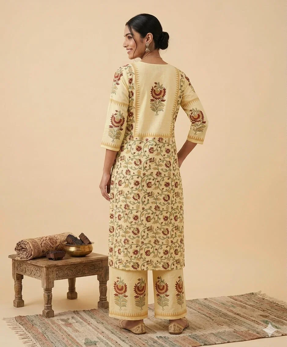 Naisha K 957 Cotton Flex Hand Block Printed Kurti With Bottom
