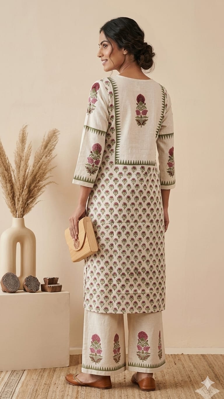 Naisha K 957 Cotton Flex Hand Block Printed Kurti With Bottom