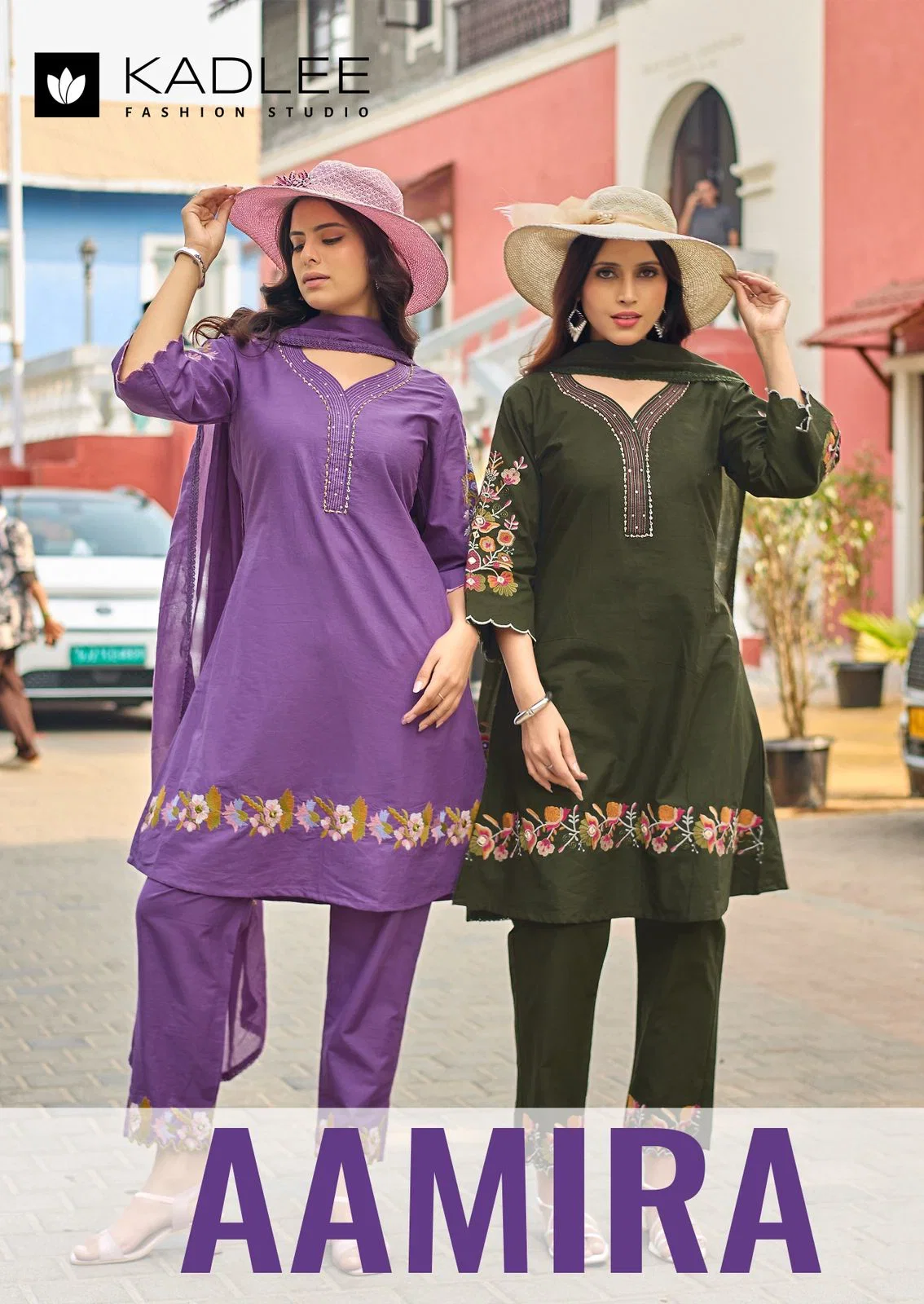 Kadlee Aamira Dhabu Cotton Thread Worked Kurti With Bottom Dupatta