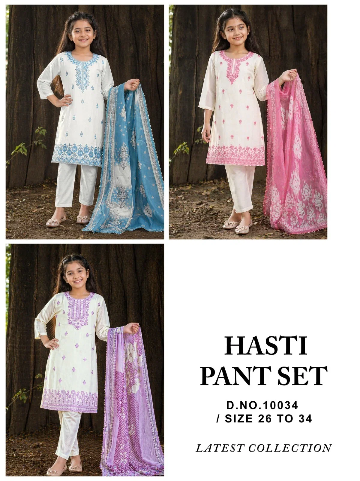 Hasti 10034 Roman Silk Kids Wear Kurti With Pant Dupatta