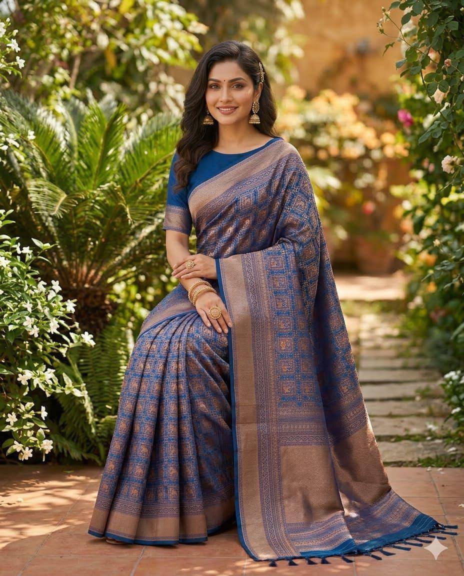 NCO 183 Soft Lichi Silk Rich Pallu Jacquard Work All Over Saree