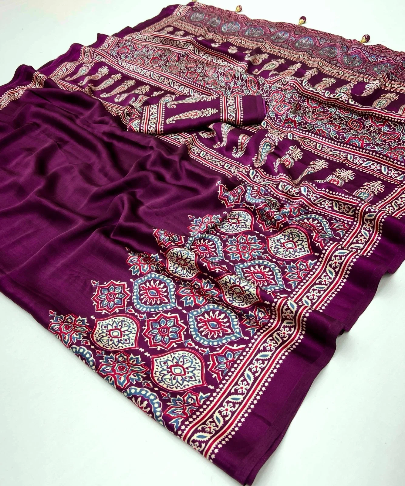 Lux Vol 36 Semi Modal Ajrakh Printed Saree Collection