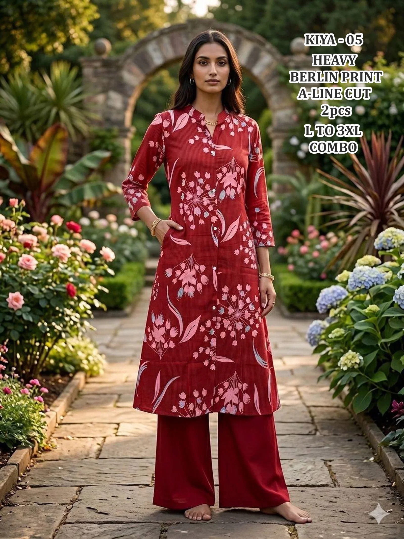 Kiya Vol 2 Berlin Print A Line Kurti With Bottom Collection