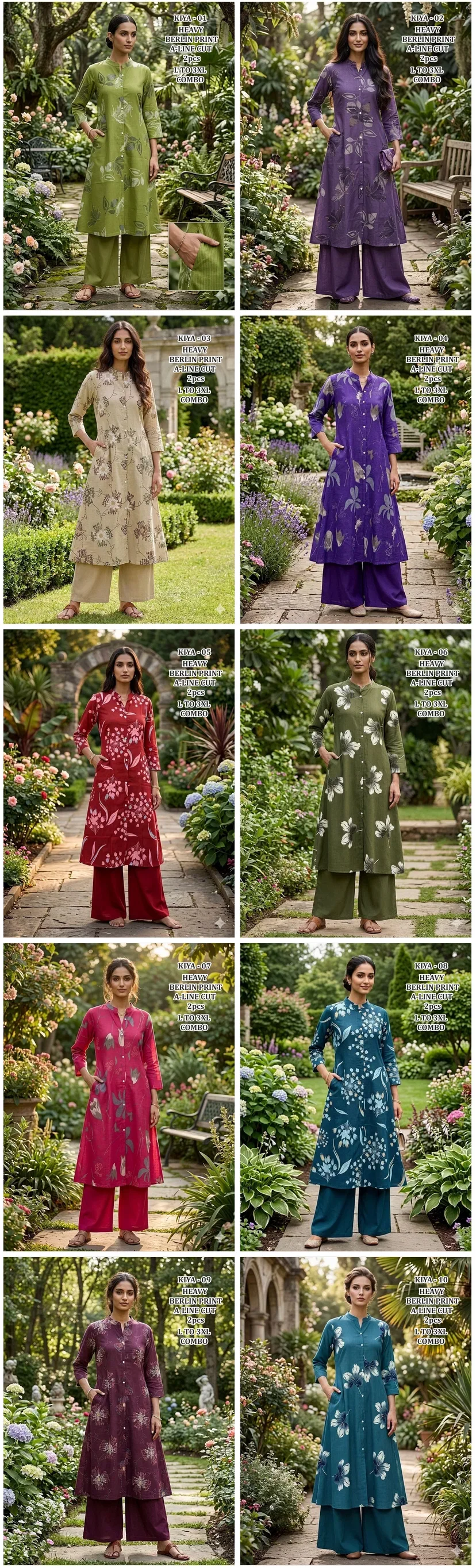 Kiya Vol 2 Berlin Print A Line Kurti With Bottom Collection