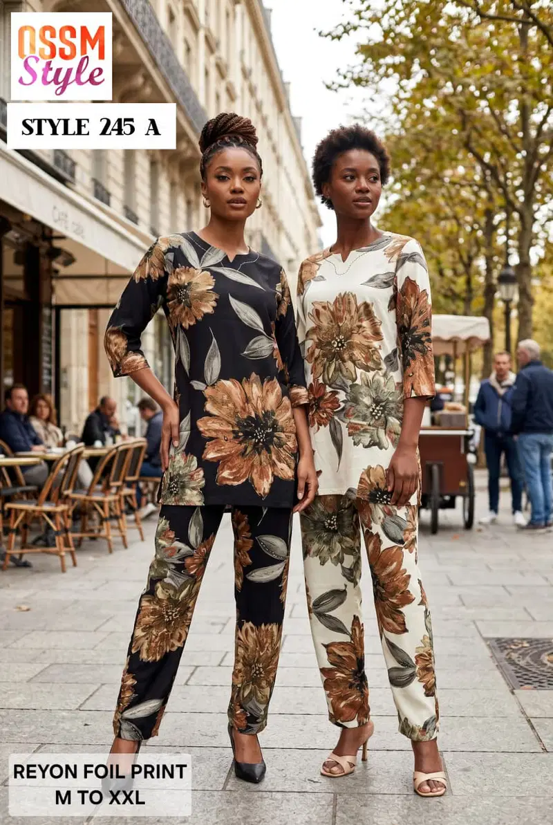 Ossm Style 245 A To C Rayon Foil Printed Co Ord Set Collection