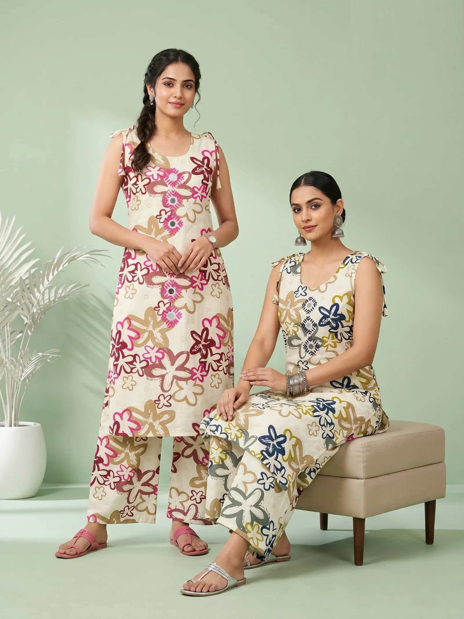 Naisha K 959 Vertican Discharge Printed Kurti With Bottom