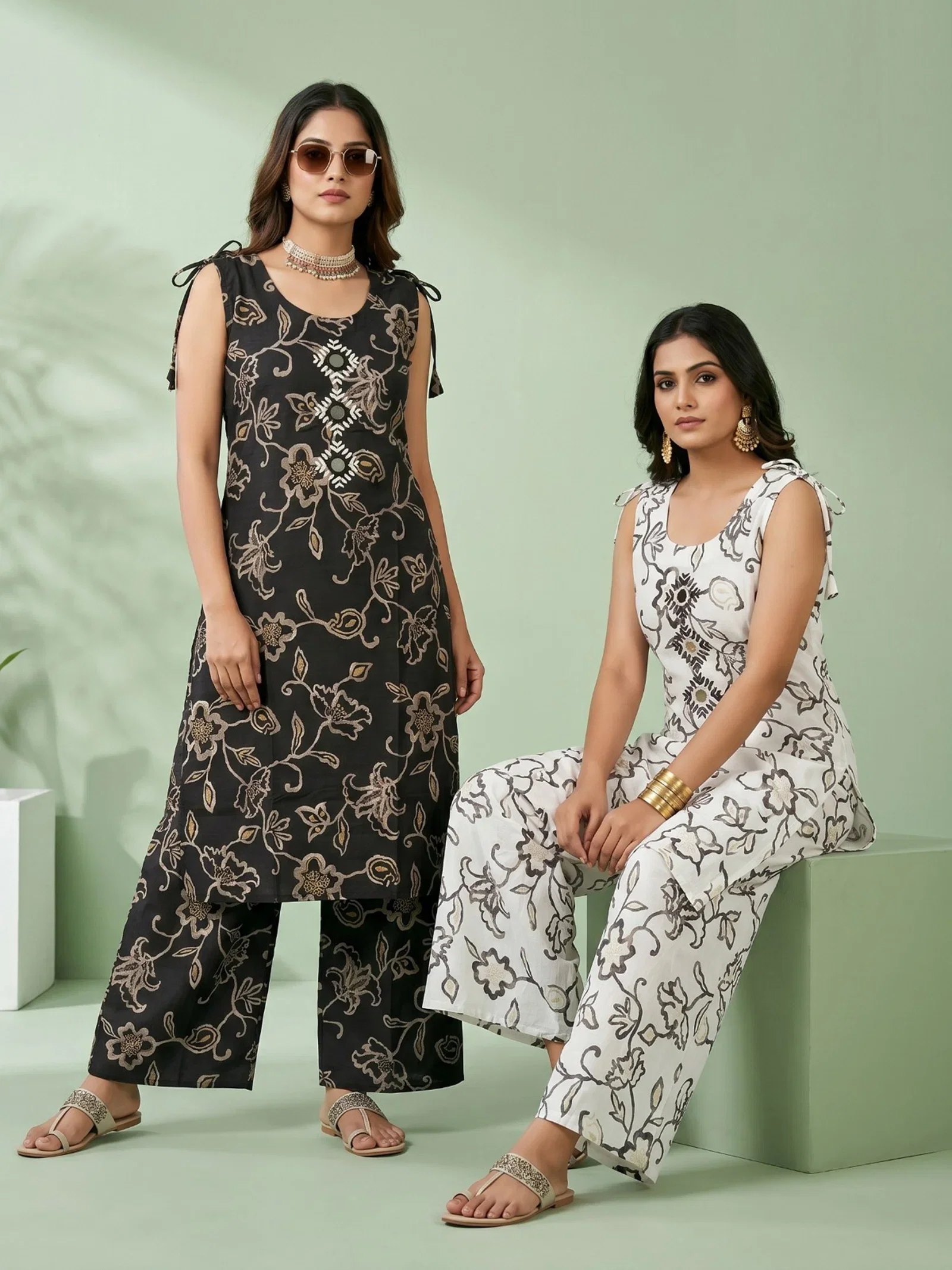 Naisha K 959 Vertican Discharge Printed Kurti With Bottom