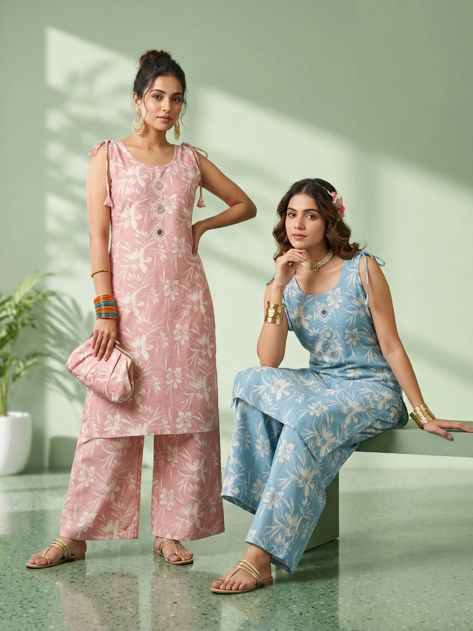 Naisha K 959 Vertican Discharge Printed Kurti With Bottom