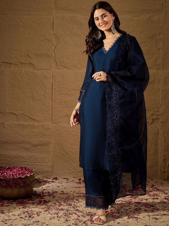 Navya Kurti 251 Party Wear Embroidery Worked Silk Blend Kurti with Bottom and Dupatta