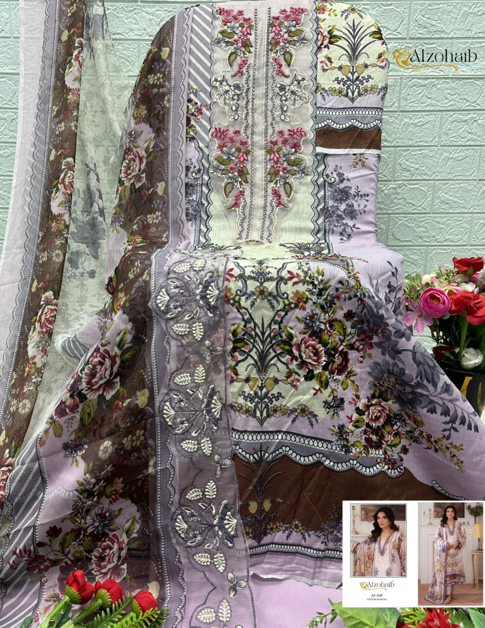 Alzohaib Aaliyah Vol 1 Cotton Dupatta Cotton Embroidered Salwar Kameez