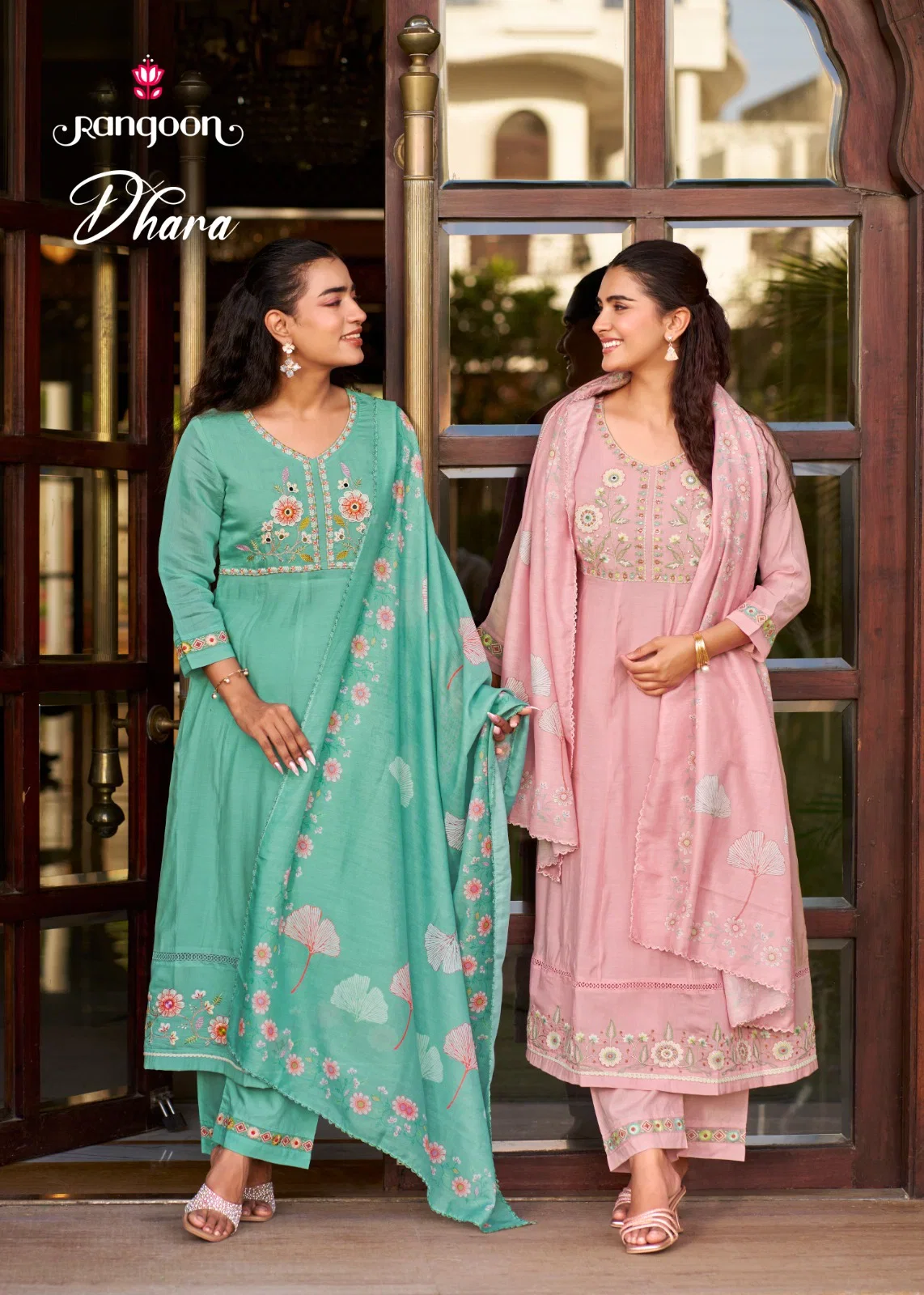 Rangoon Dhara Cotton Mal Chanderi Hand Worked Kurti With Bottom Dupatta