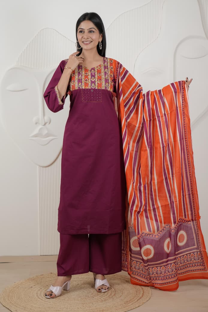 Naisha K 958 Cotton Dhabu Kurti With Bottom Dupatta Collection 