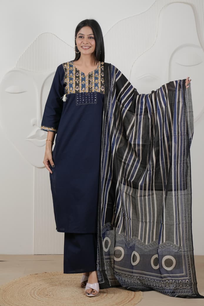Naisha K 958 Cotton Dhabu Kurti With Bottom Dupatta Collection 