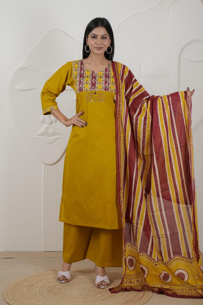 Naisha K 958 Cotton Dhabu Kurti With Bottom Dupatta Collection 