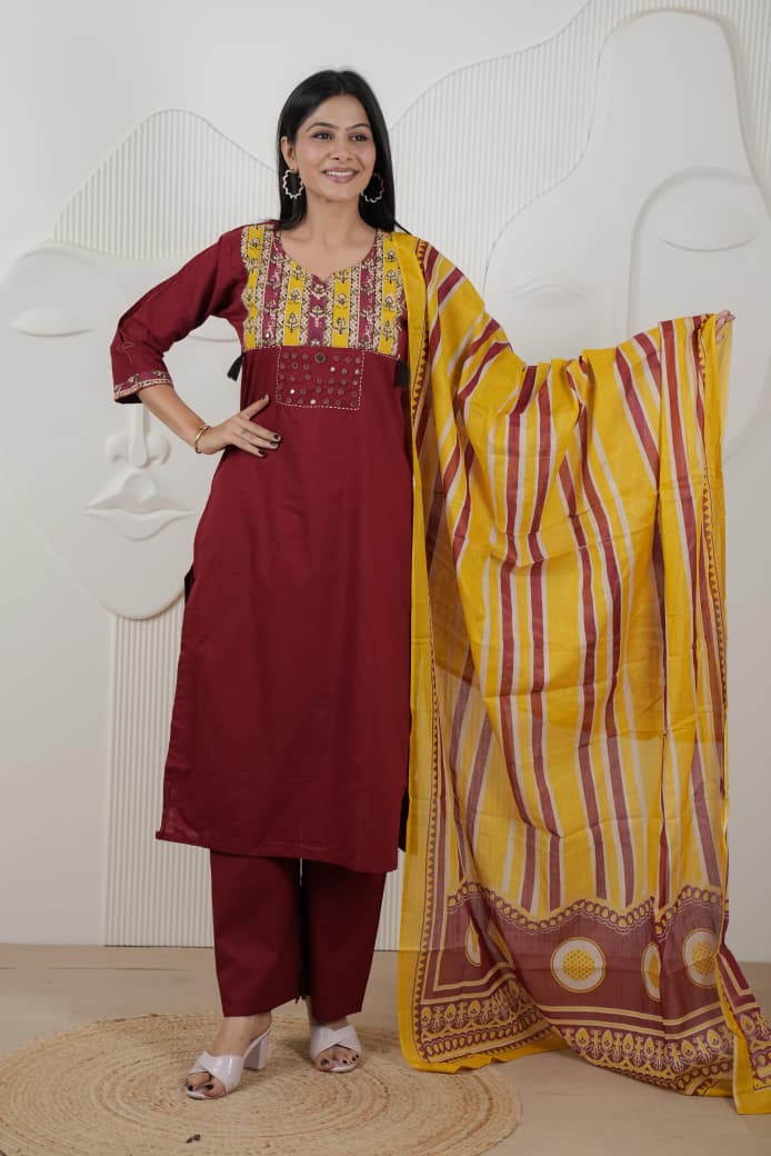 Naisha K 958 Cotton Dhabu Kurti With Bottom Dupatta Collection 