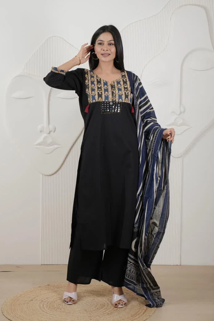 Naisha K 958 Cotton Dhabu Kurti With Bottom Dupatta Collection 
