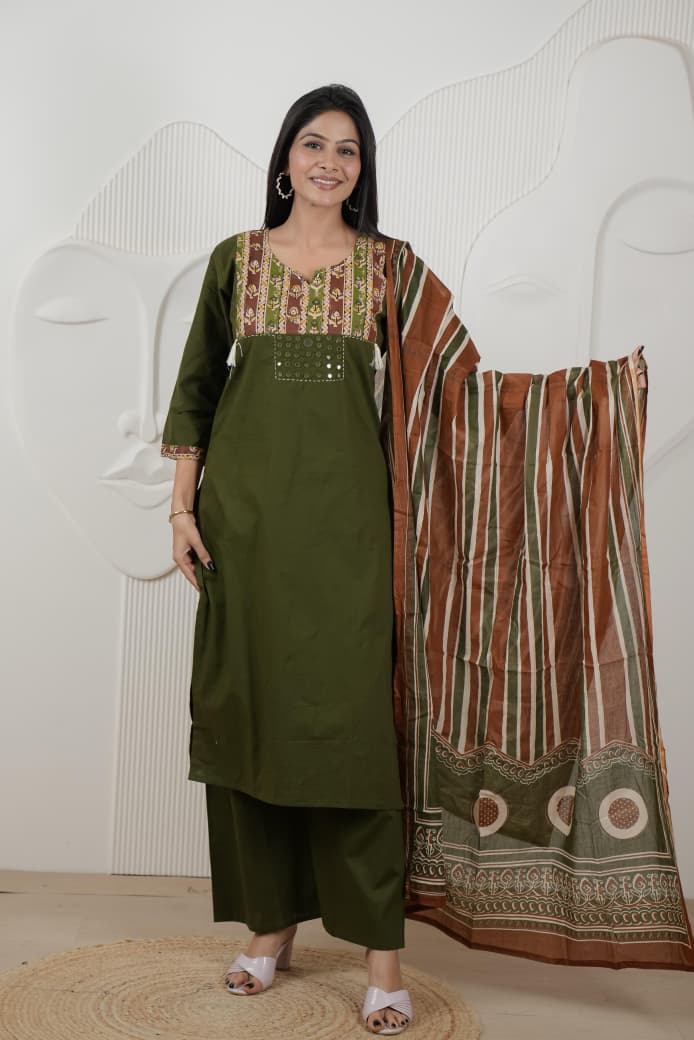 Naisha K 958 Cotton Dhabu Kurti With Bottom Dupatta Collection 