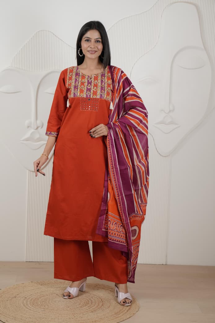 Naisha K 958 Cotton Dhabu Kurti With Bottom Dupatta Collection 