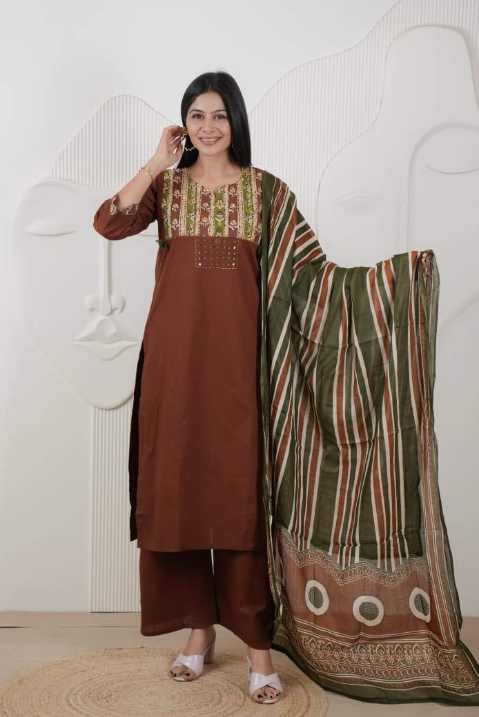 Naisha K 958 Cotton Dhabu Kurti With Bottom Dupatta Collection 