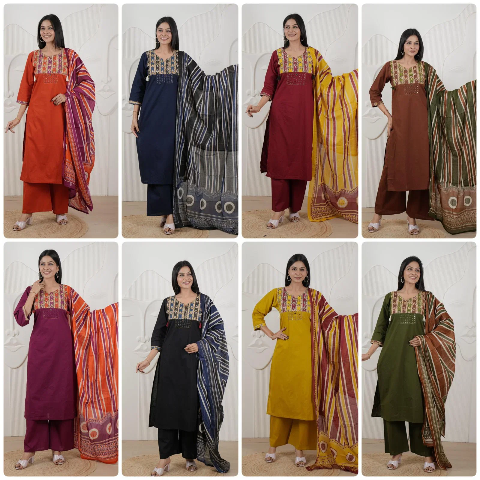 Naisha K 958 Cotton Dhabu Kurti With Bottom Dupatta Collection 