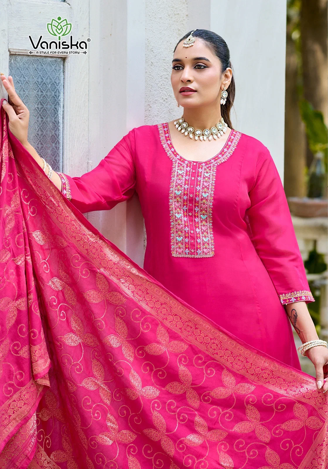 Vaniska Anarkali Vol 1 Mal Chanderi Gown Style Kurti With Bottom Dupatta Collection 