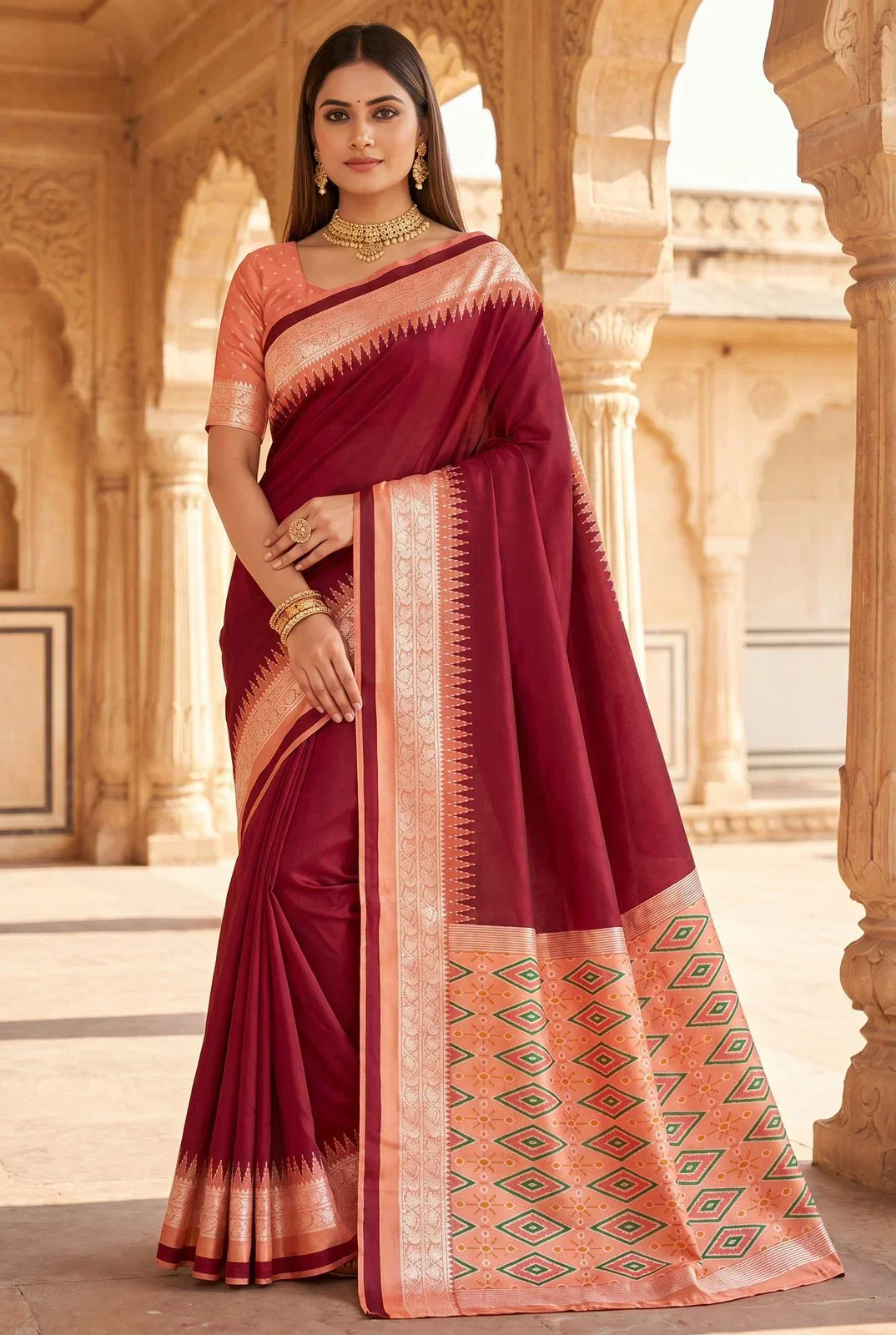 Mb 261 Silk Blend Zari Work Patola Style Pallu Saree Collection